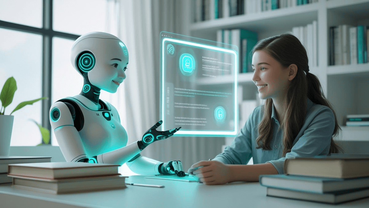 AI-powered education with robot tutor and student learning together