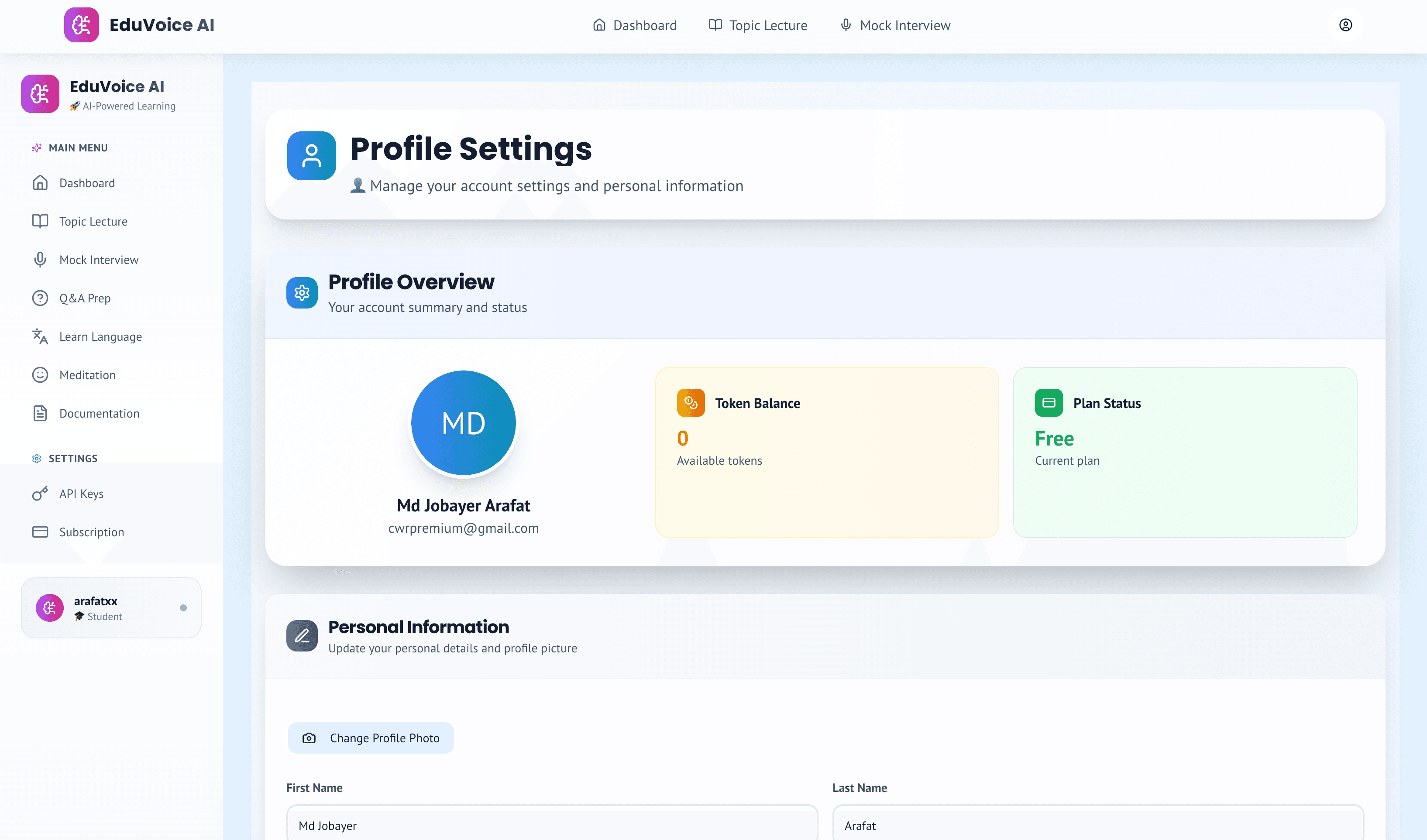 Language learning interface with AI tutor
