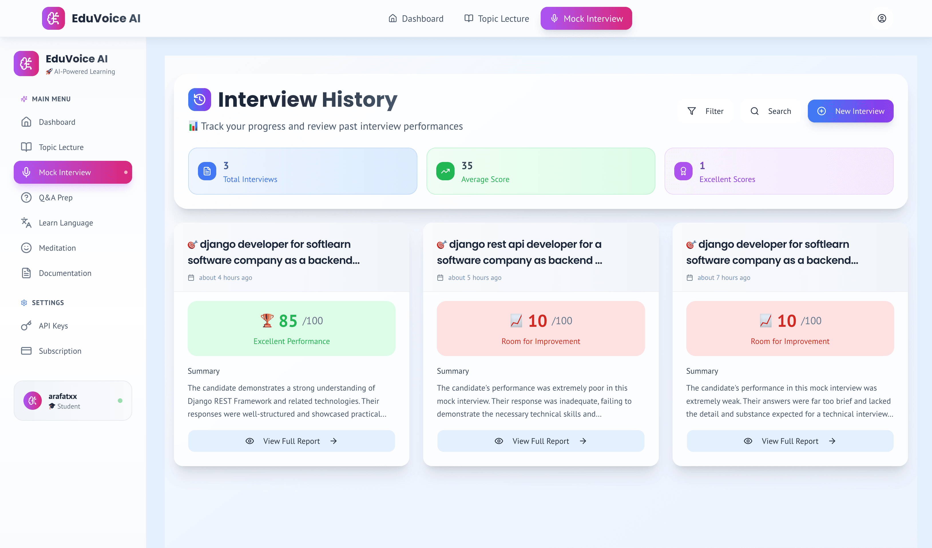 Language learning interface with AI tutor