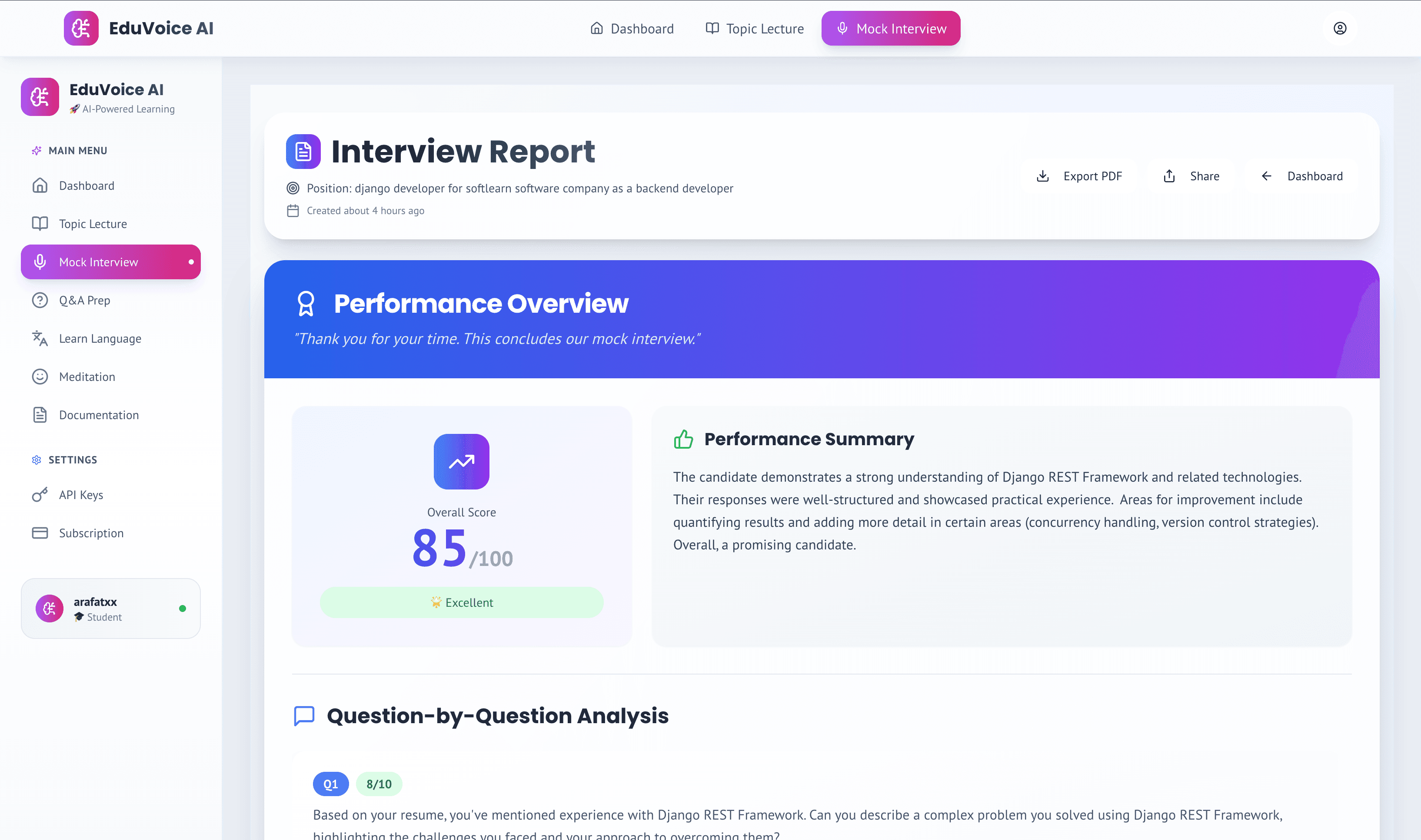 Language learning interface with AI tutor