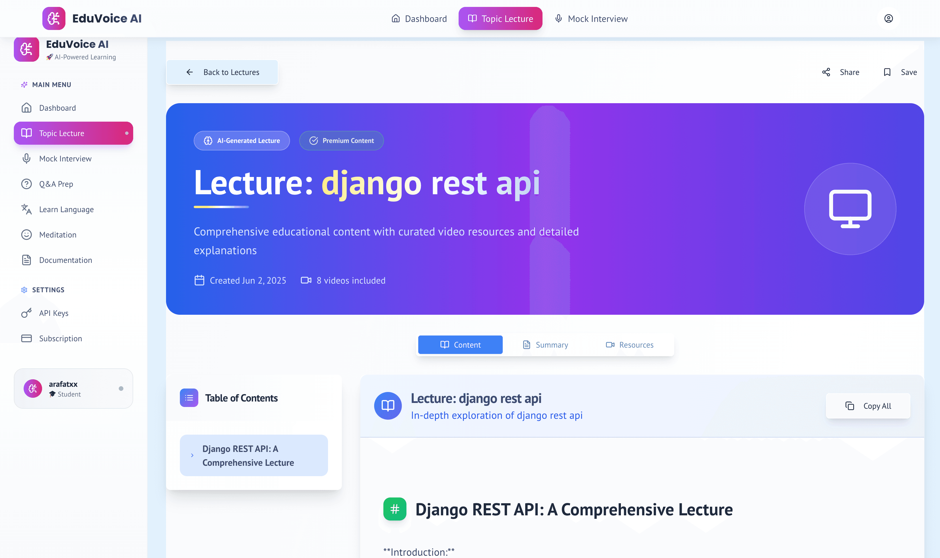 Language learning interface with AI tutor